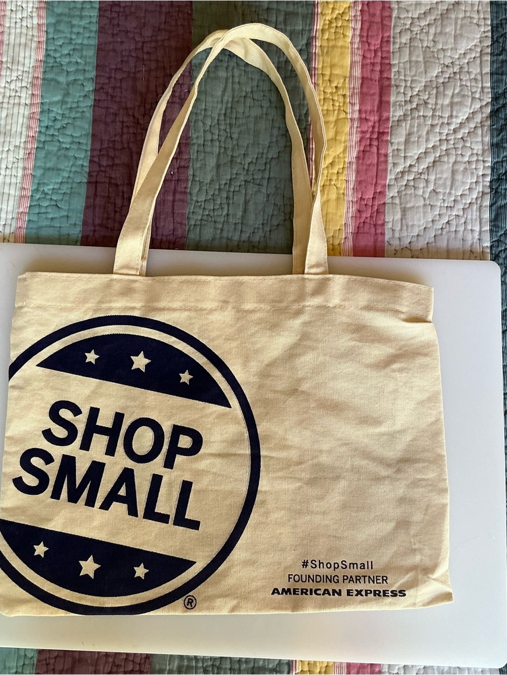 Rifle Paper Co. Cream Tote with Navy 'Shop Small' Graphic - Picture 2 of 2